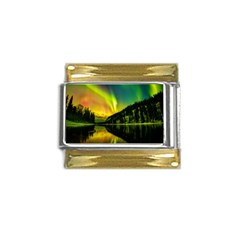 Scenic View Of Aurora Borealis Stretching Over A Lake At Night Gold Trim Italian Charm (9mm) by danenraven