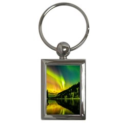 Scenic View Of Aurora Borealis Stretching Over A Lake At Night Key Chain (rectangle) by danenraven