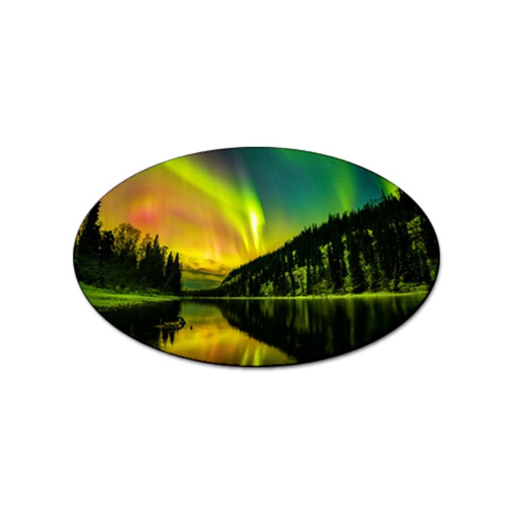 Scenic View Of Aurora Borealis Stretching Over A Lake At Night Sticker (Oval)