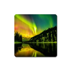 Scenic View Of Aurora Borealis Stretching Over A Lake At Night Square Magnet by danenraven