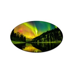 Scenic View Of Aurora Borealis Stretching Over A Lake At Night Sticker Oval (10 Pack) by danenraven