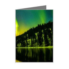 Scenic View Of Aurora Borealis Stretching Over A Lake At Night Mini Greeting Card by danenraven