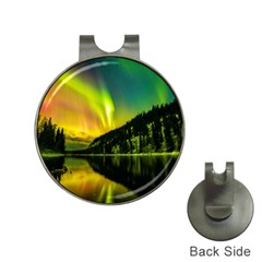 Scenic View Of Aurora Borealis Stretching Over A Lake At Night Hat Clips With Golf Markers by danenraven