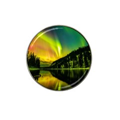 Scenic View Of Aurora Borealis Stretching Over A Lake At Night Hat Clip Ball Marker by danenraven