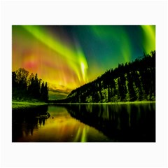 Scenic View Of Aurora Borealis Stretching Over A Lake At Night Small Glasses Cloth by danenraven