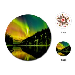 Scenic View Of Aurora Borealis Stretching Over A Lake At Night Playing Cards Single Design (round) by danenraven