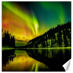 Scenic View Of Aurora Borealis Stretching Over A Lake At Night Canvas 16  X 16  by danenraven