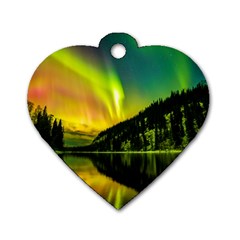 Scenic View Of Aurora Borealis Stretching Over A Lake At Night Dog Tag Heart (two Sides) by danenraven