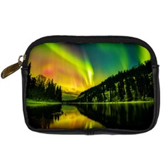 Scenic View Of Aurora Borealis Stretching Over A Lake At Night Digital Camera Leather Case by danenraven