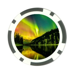 Scenic View Of Aurora Borealis Stretching Over A Lake At Night Poker Chip Card Guard (10 Pack) by danenraven