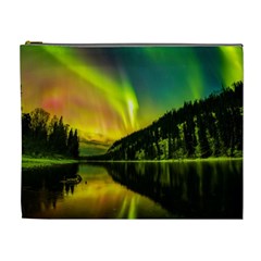 Scenic View Of Aurora Borealis Stretching Over A Lake At Night Cosmetic Bag (xl) by danenraven