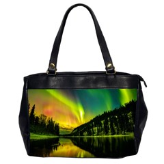 Scenic View Of Aurora Borealis Stretching Over A Lake At Night Oversize Office Handbag (2 Sides) by danenraven