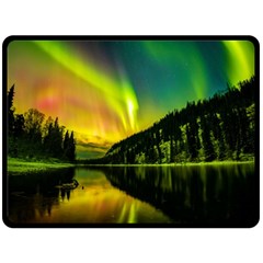 Scenic View Of Aurora Borealis Stretching Over A Lake At Night Fleece Blanket (large) by danenraven