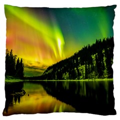 Scenic View Of Aurora Borealis Stretching Over A Lake At Night Large Cushion Case (one Side) by danenraven