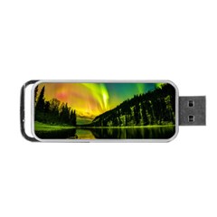 Scenic View Of Aurora Borealis Stretching Over A Lake At Night Portable Usb Flash (one Side) by danenraven