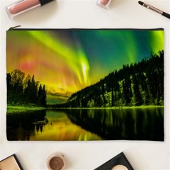 Scenic View Of Aurora Borealis Stretching Over A Lake At Night Cosmetic Bag (xxxl) by danenraven