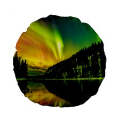 Scenic View Of Aurora Borealis Stretching Over A Lake At Night Standard 15  Premium Round Cushions by danenraven