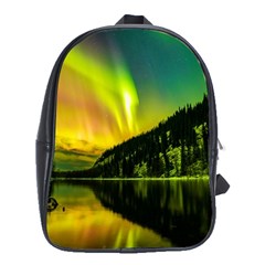 Scenic View Of Aurora Borealis Stretching Over A Lake At Night School Bag (xl) by danenraven