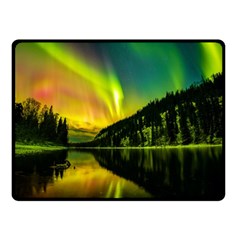 Scenic View Of Aurora Borealis Stretching Over A Lake At Night Double Sided Fleece Blanket (small) by danenraven