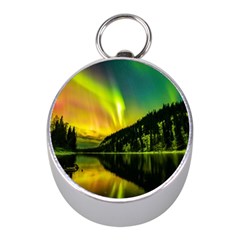 Scenic View Of Aurora Borealis Stretching Over A Lake At Night Mini Silver Compasses by danenraven