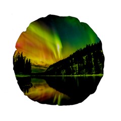 Scenic View Of Aurora Borealis Stretching Over A Lake At Night Standard 15  Premium Flano Round Cushions by danenraven