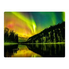 Scenic View Of Aurora Borealis Stretching Over A Lake At Night Double Sided Flano Blanket (mini) by danenraven