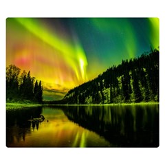 Scenic View Of Aurora Borealis Stretching Over A Lake At Night Double Sided Flano Blanket (small) by danenraven