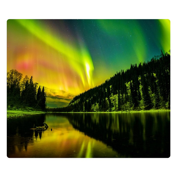 Scenic View Of Aurora Borealis Stretching Over A Lake At Night Double Sided Flano Blanket (Small)