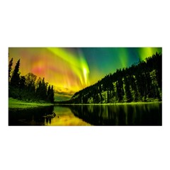 Scenic View Of Aurora Borealis Stretching Over A Lake At Night Satin Shawl 45  X 80  by danenraven