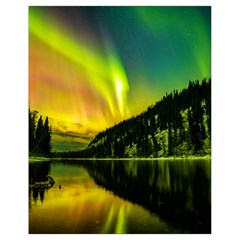 Scenic View Of Aurora Borealis Stretching Over A Lake At Night Drawstring Bag (small) by danenraven