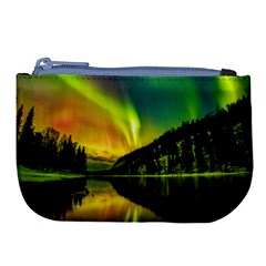 Scenic View Of Aurora Borealis Stretching Over A Lake At Night Large Coin Purse by danenraven