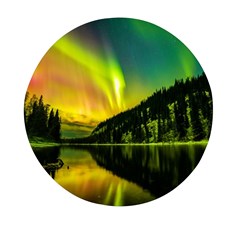 Scenic View Of Aurora Borealis Stretching Over A Lake At Night Mini Round Pill Box