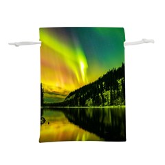 Scenic View Of Aurora Borealis Stretching Over A Lake At Night Lightweight Drawstring Pouch (m) by danenraven