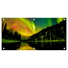 Scenic View Of Aurora Borealis Stretching Over A Lake At Night Banner And Sign 4  X 2  by danenraven