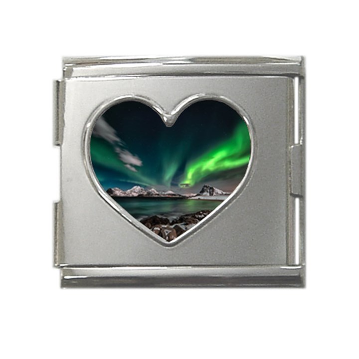 Aurora Borealis Photo Mega Link Heart Italian Charm (18mm)