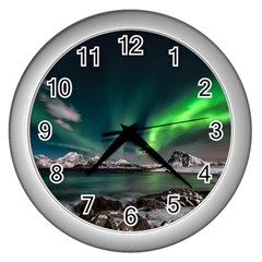 Aurora Borealis Photo Wall Clock (silver) by danenraven