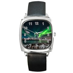 Aurora Borealis Photo Square Metal Watch by danenraven