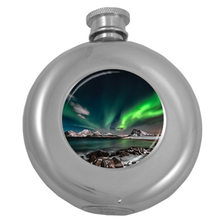 Aurora Borealis Photo Round Hip Flask (5 oz)