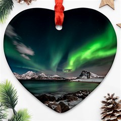 Aurora Borealis Photo Heart Ornament (two Sides) by danenraven