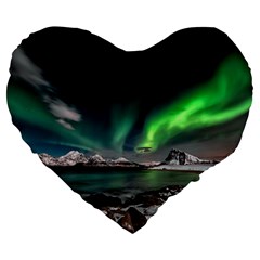 Aurora Borealis Photo Large 19  Premium Flano Heart Shape Cushions by danenraven