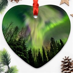 Aurora Borealis In Sky Over Forest Ornament (heart)