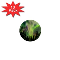 Aurora Borealis In Sky Over Forest 1  Mini Magnet (10 Pack)  by danenraven