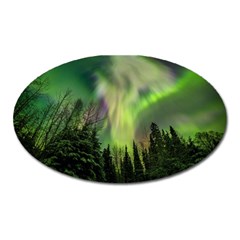 Aurora Borealis In Sky Over Forest Oval Magnet by danenraven