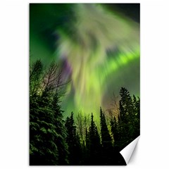 Aurora Borealis In Sky Over Forest Canvas 12  X 18  by danenraven