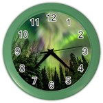 Aurora Borealis In Sky Over Forest Color Wall Clock Front