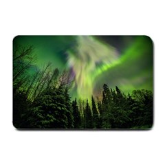 Aurora Borealis In Sky Over Forest Small Doormat by danenraven