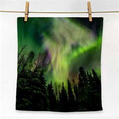 Aurora Borealis In Sky Over Forest Face Towel by danenraven