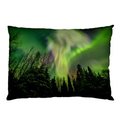 Aurora Borealis In Sky Over Forest Pillow Case by danenraven