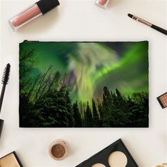 Aurora Borealis In Sky Over Forest Cosmetic Bag (large) by danenraven