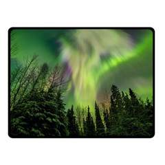 Aurora Borealis In Sky Over Forest Fleece Blanket (small) by danenraven